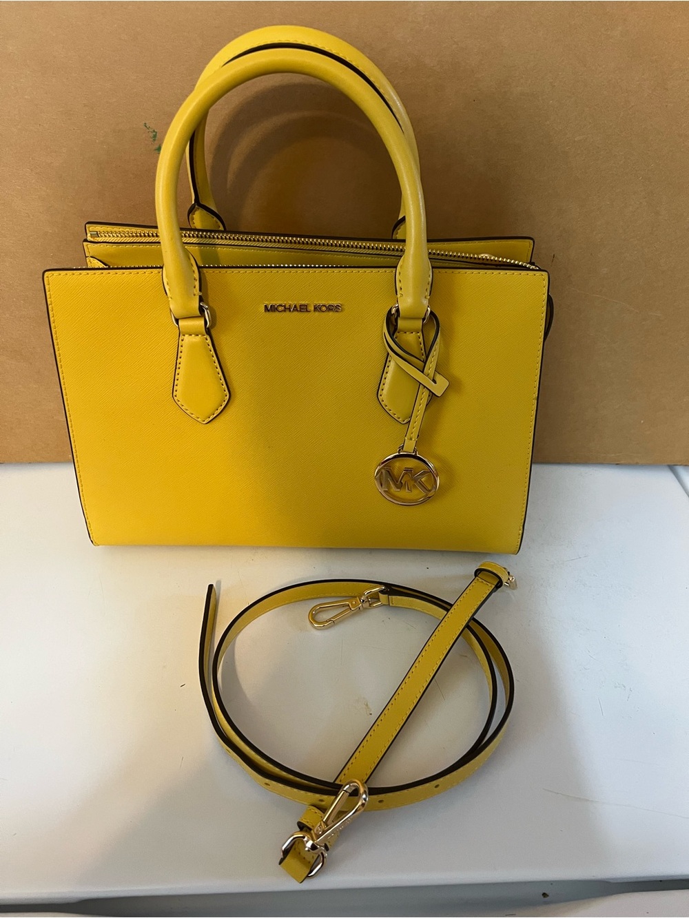 Michael Kors Bright Yellow Saffiano Satchel with Shoulder Strap